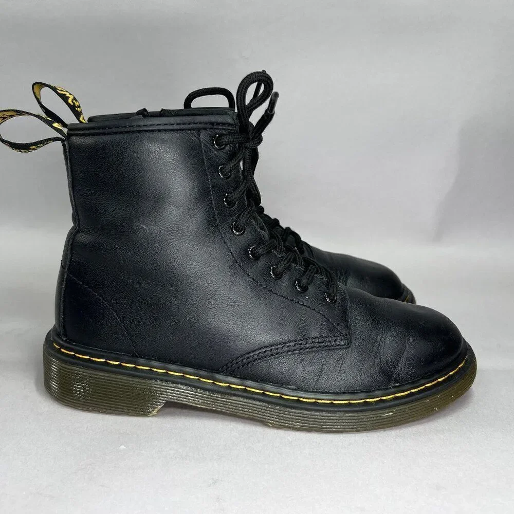Dr. Martens Boots Boy's Size 2 1460 Softy T Black Leather Lace Up Combat‎ Boots